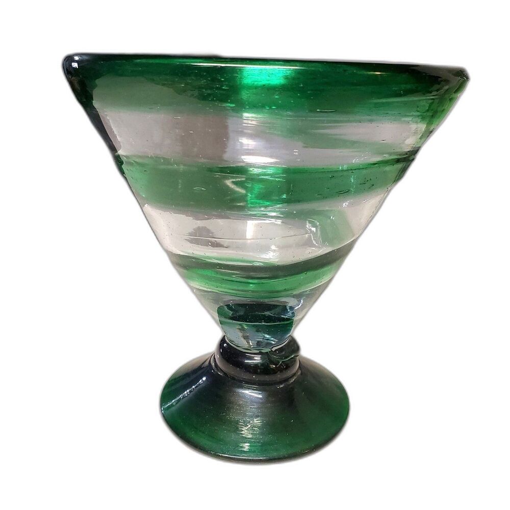 Vintage Handblown Margarita Glass Green Swirl With Bubbles